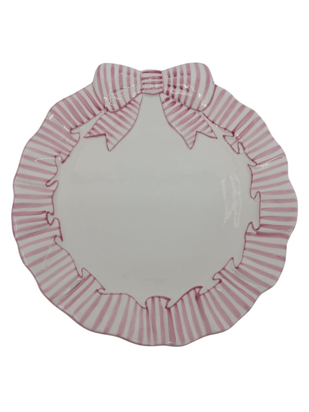 VTG Haldon Group Pink Striped Bow Round 10.5in Ceramic Platter Preppy 1989 80s